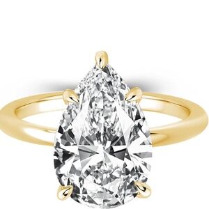 Pzokooi Elongated Pear Gold 925 Silver Solitaire promise Ring Prong Setting sz 4